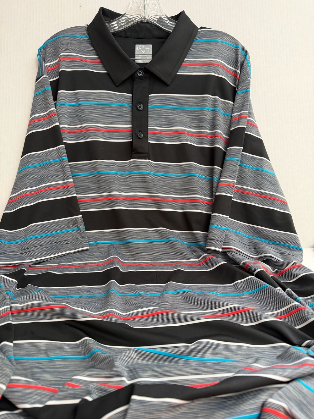 Callaway Black, Gray, Blue & Red Striped Men’s Polo